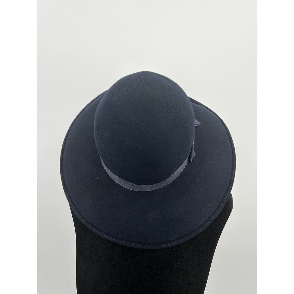 Madcaps Wool Hat Navy Wide Brim Grosgrain Ribbon Made in USA Medium